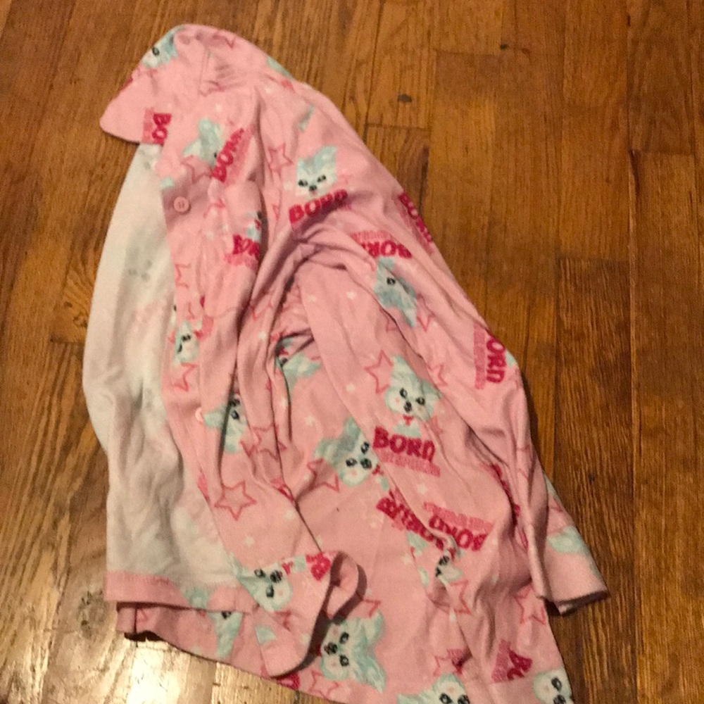 Pink and white pajama shirt